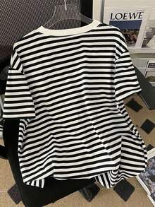 INAWLY Conjunto de 2 piezas de camiseta de rayas y shorts casuales para mujer, de verano - Multicolor - Ver 2