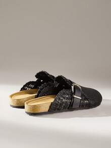 Solecia Woven Half Slippers Women's Summer Flat-Bottomed Breathable Mesh Non-Slip Slippers - Black - View 4