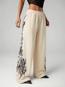 SHEIN ICON Punk Positioning Print Oversized Casual Low-Waist Pants Pattern Pants Printed Pants - Apricot - View 6