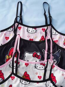 HELLO KITTY AND FRIENDS | SHEIN 少女卡通印花休闲日常吊带背心 - 黑色 - 查看 7
