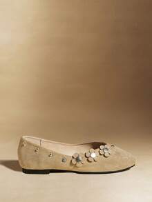 Rosivie Zapatos planos con decoración floral y punta cuadrada para mujer - Albaricoque - Ver 4