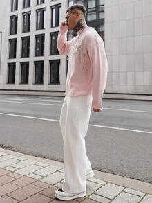 Artur Kramer 男士字母做旧圆领长袖休闲毛衣，秋冬 - 粉色 - 查看 5