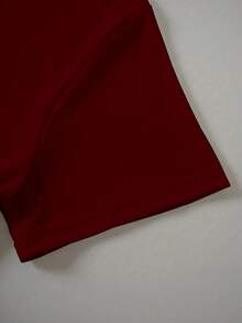 SHEIN 女士休闲通勤格子熊图案印花短袖T恤，夏季 - 酒紅色 - 查看 3