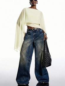 LYSMO 2026 New Minimalist Asymmetric Hem Cropped T-Shirt, Sheer Casual Top, Apricot - Apricot - View 5