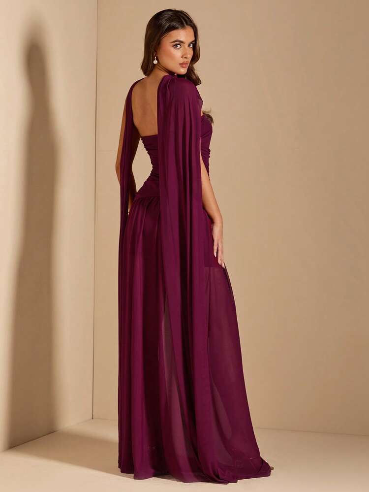 SHEIN BAE Vestido evasé sin mangas con drapeado para mujer, vestido elegante sin tirantes para invitada de boda, Día de San Valentín, cumpleaños, graduación - Morado - Añade 2