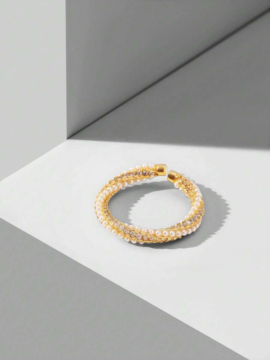 MOTF PREMIUM Nhẫn đơn giản màu trắng, mạ vàng 18k, đính ngọc trai giả. - Vàng - Xem 1