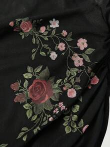 MOD Conjunto de 2 piezas elegante para mujer: Camiseta con estampado floral combinada con falda maxi de corte slim - Negro - Ver 8