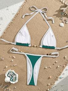 Swim Vcay Women's Bikini Set With Wrap-Around Halter Strap For Beach Vacation, Cheeky Cut Summer - Green - View 3