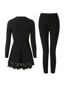 Swim Shayni Crew Neck Solid Color Hollow Starfish Decor 2 Pieces Set - Black - View 6
