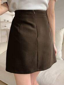 DAZY Solid Slit Hem Skort - Coffee Brown - View 2