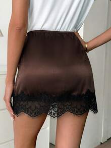 Easowa 女士蕾丝拼接百搭约会及外出迷你裙 - 咖啡棕 - 查看 5