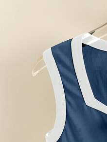 GlowEve Top sin mangas elegante y vintage de tela de punto con cuello cuadrado, contraste de color, lazo y botón metálico, adecuado para el Día de San Valentín, citas, uso diario, /verano - Multicolor - Ver 4