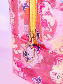My Little Pony X SHEIN 1个大容量透明闪光化妆包，多功能收纳包，小物件收纳包，旅行收纳包，数码收纳包，适合日常携带小物件、旅行、办公、化妆或学习使用，专为女性和学生设计，图案包含暮光闪闪、云宝黛西、碧琪、苹果嘉儿、瑞瑞、柔柔等角色。 - 粉色 - 查看 4