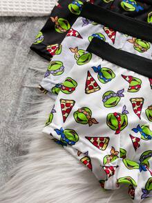 TEENAGE MUTANT NINJA TURTLES | SHEIN Quần lót boxer in hình hoạt hình dễ thương dành cho bé trai - Đen và trắng - Xem 3