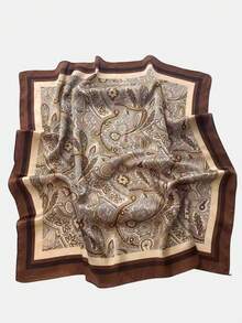 Lumivelle 1条70*70厘米方形真丝围巾，女士缎面印花头巾，可作领巾、发带、时尚头巾、披肩、围巾 - 焦糖腰果花 - 查看 3