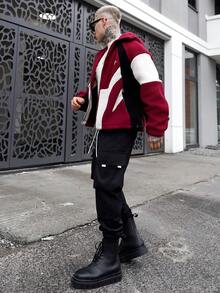 Artur Kramer 男士撞色拼接拉链连帽长袖夹克，秋冬季Y2K拉链街头风夹克 - 紅色 - 查看 4