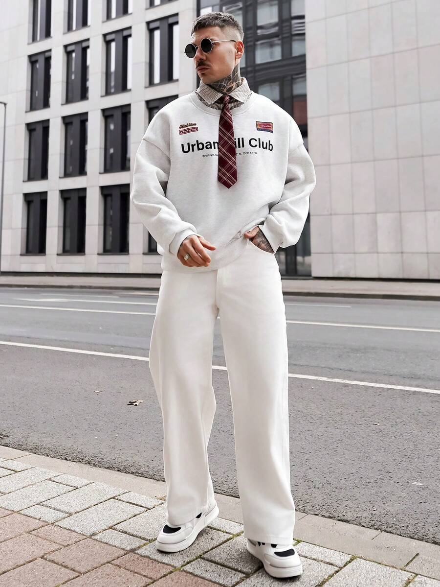 Artur Kramer 男士针织休闲宽松长袖二合一保暖内衬卫衣，适合秋冬季节，情侣款 - 淺灰色 - 查看 1