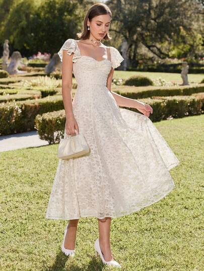 Enchnt 春夏浪漫女士甜心精致镂空花卉蕾丝长公主裙，甜美优雅，适合情人节、生日、节日、甜蜜约会之夜和舞会