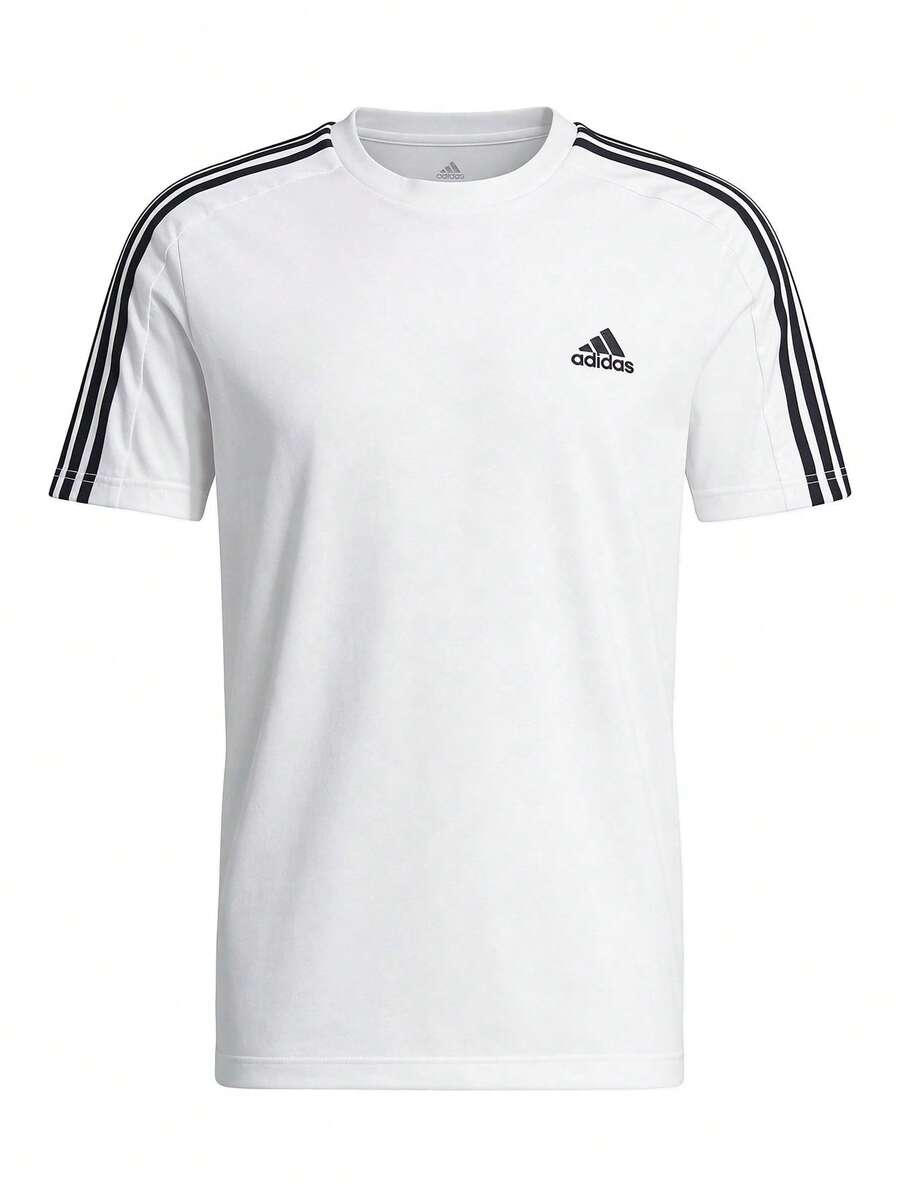 Essentials Men's Single Jersey 3-Stripes T-Shirt White - White / Black - View 1