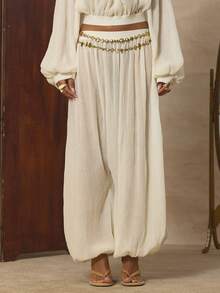 MUSERA 修身腰部灯笼裤，弹力裤脚，仅下装，可爱春日假日少女风，Sugar Salt夏季休闲装 - 奶油色 - 查看 2