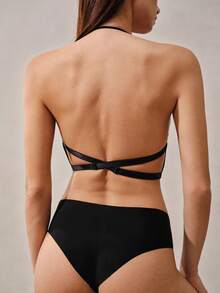 Veilyse Women's Solid Color Half Cup Comfort Bra Underwire Push-Up Multi-Strap Halter Bra Suitable For All Seasonsfor Summerfor Summer - Black - View 3