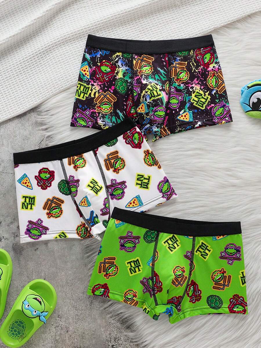 TEENAGE MUTANT NINJA TURTLES | SHEIN 男童卡通印花平角内裤 - 黑色 - 查看 1