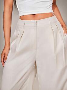 Radiana 女士夏季简约宽松卡其色阔腿裤，舒适亚麻长裤，办公休闲裤，卡其色阔腿裤，高腰阔腿裤，卡其色西装裤，高腰裤，女士长裤 - 卡其色 - 查看 7