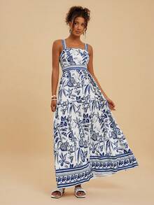 Travachic Women's Casual Tropical Print Dress - Blue and White - View 5