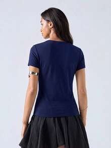 LYSMO 女士海军蓝性感深V领吊带背心 - 藏蓝色 - 查看 2