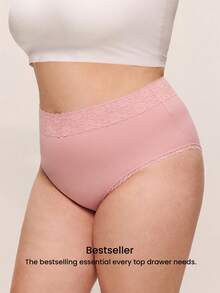 LUVLETTE Plus 2条装蕾丝边纯棉高腰三角裤女士内裤套装 - 花卉印花蕾丝边 - 彩色 - 查看 9