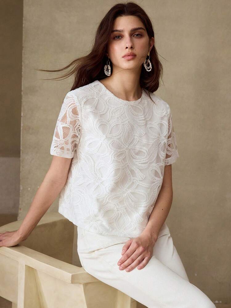 BOW HOLLOW EMBROIDERED SEQUIN CASUAL ELEGANT BLOUSE FOR WOMEN