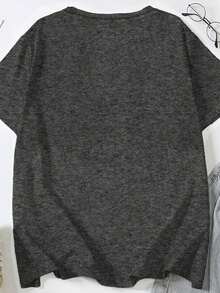 SHEIN LUNE 女装标语印花夏季深灰色圆领T恤 印花T恤 女式上衣 - 深灰色 - 查看 2