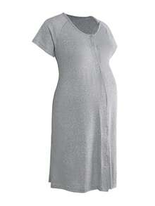 Moonlight&Mama Vestaglia casual da donna incinta, a tinta unita, con scollo tondo e funzione di allattamento - Grigio Chiaro - Visualizzare 5
