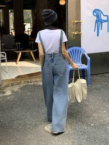 DAZY Quần yếm và áo liền quần denim dáng rộng, ống thẳng, phong cách thành thị dành cho nữ. - Rửa trung bình - Xem 5
