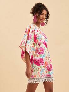 SHEIN TRVLCHIC 女士斜肩印花优雅迷你连衣裙 - 彩色 - 查看 4