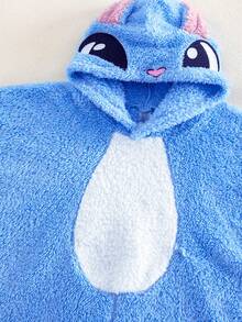 男婴可爱蓝色卡通图案连帽泳衣罩衫 - 藍色 - 查看 4