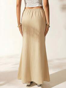 Easelle Rok Polos Kasual Wanita - Khaki - View 2