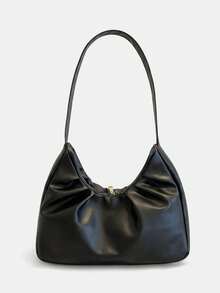 Lumivelle 优雅时尚单肩包，新款春秋纯色褶皱清新手提包，腋下感十足 - 黑色 - 查看 1