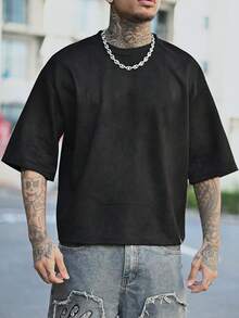 Devon Thys 男士针织时尚休闲日常超大数字刺绣短袖 T 恤，夏季、学校、秋季 - 黑色 - 查看 3