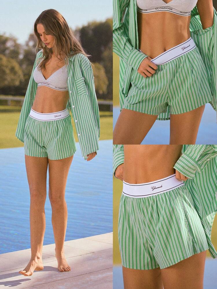 Voyager Regular Fit Elastic Waistband Logo Front Pleats Side Back Pockets Boxer Shorts Daily Casual Vacation Travel Lounge Wear