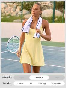 GLOWMODE FeatherFit™-Air Peekaboo Mini Dress With Built-In Shorts Pocket Anti-Slip Crisscross Light Support Low Impact Quick Dry Moisture Wicking Spring - French Vanilla - View 7