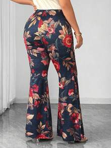 EMERY ROSE Plus Size Elegant Floral Print Flare Pants, Slimming And Leg-Lengthening, Suitable For Outings, Parties, Music Festivals - Multicolor - View 7