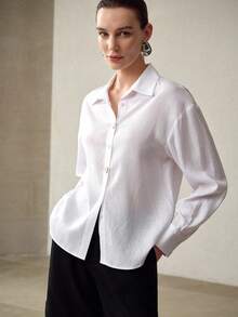 MOTF PREMIUM NEW SPRING/SUMMER WOMEN'S LONG SLEEVE SHIRT, WHITE COLLARED BLOUSE - White - View 5