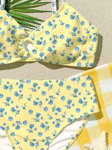 少女休闲简约修身吊带背心和比基尼泳装套装，适合夏季穿着 - 彩色 - 查看 5