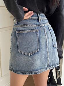 DAZY Women's A-Line Regular Waist Short Washed Denim Mini Skirt - Medium Wash - View 5