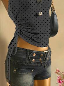 SHEIN EZwear 女士休闲抽绳系结露脐抹胸上衣 - 彩色 - 查看 7