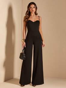 SHEIN BAE Women's Elegant Minimalist Jumpsuit,Black Jumpsuit - Black - View 6