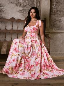 Lyrianda Spring/Fall/Winter New Vacation French Elegant Party Princess Print Halter Neck Sleeveless/Long Sleeve A-Line Waist Slimming Maxi Sundress, Spring Dress - Multicolor - View 1