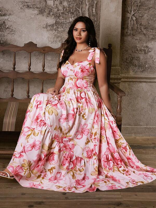 Lyrianda Spring/Fall/Winter New Vacation French Elegant Party Princess Print Halter Neck Sleeveless/Long Sleeve A-Line Waist Slimming Maxi Sundress, Spring Dress