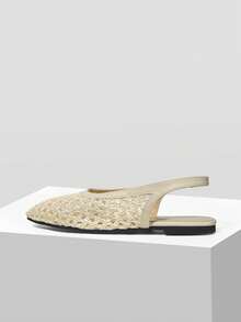 Mnmlis Women's New Fashion Woven Hollow Slip-On Flat-Bottomed Square Toe Shoes - Apricot - View 3